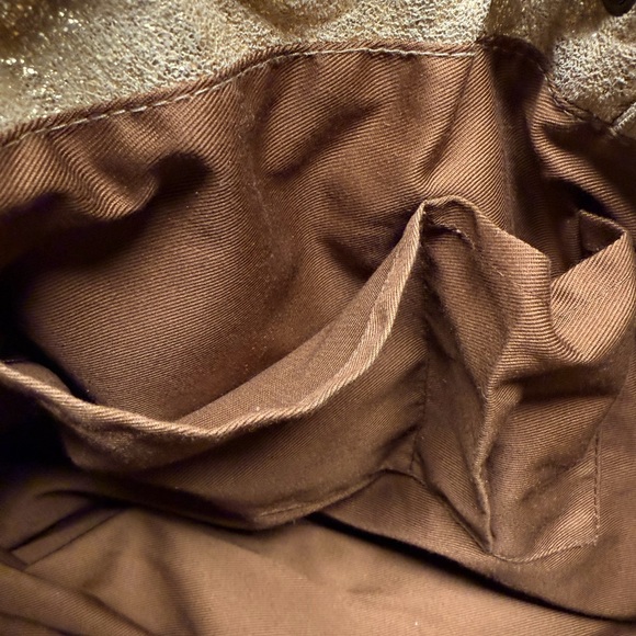 Gold Metallic Genuine Suede Boho Hobo Shoulder Bag w/ Tassels and Woven Leather - Picture 11 of 11